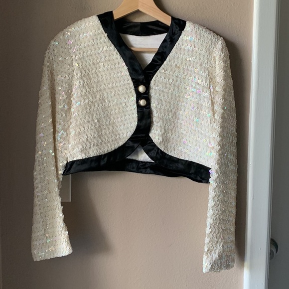 Cream Sequin Cropped Jacket - Picture 2 of 8